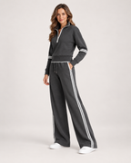 Women’s Tracksuit Set with Contrast Stripe Trim in Grey, full body view