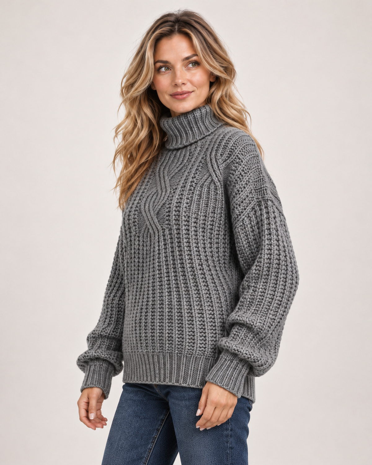 Women's Roll Neck Jumper with Cable Knit product view