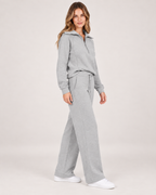 Women’s Tracksuit Set with Half-Zip Top and Wide-Leg Trousers in Light Grey, full body view