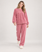 Women’s Pyjamas with Flannel Cable Pattern in Pink, lower body product focus view