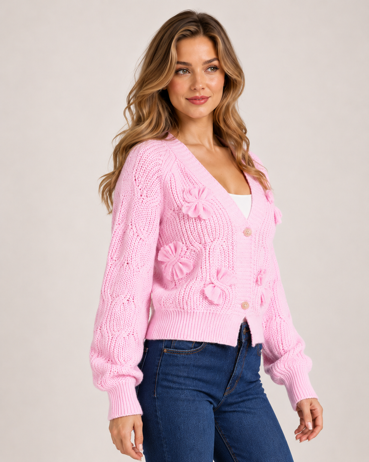 Women's Bow Cardigan with V Neck product view