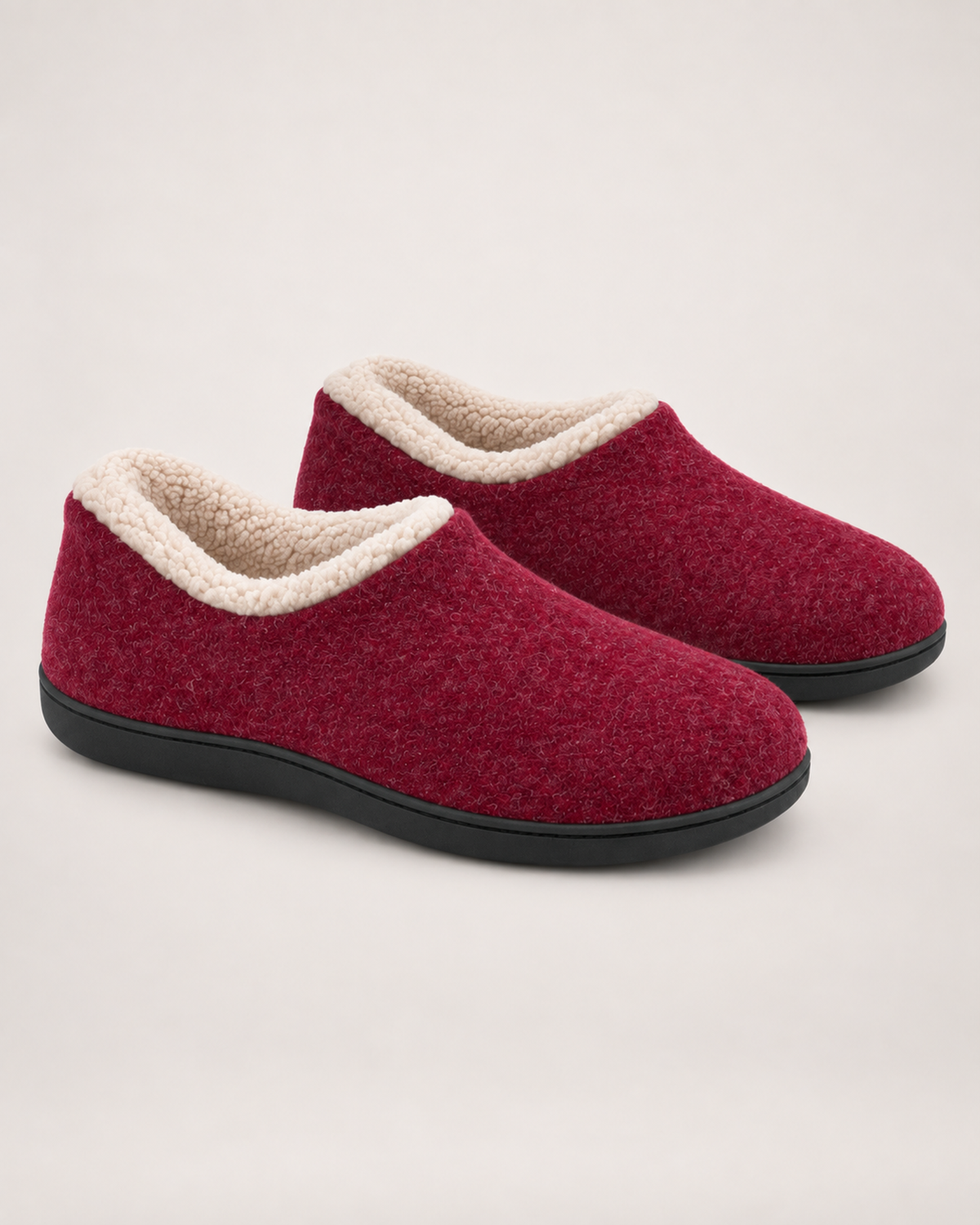 Women’s Full Slippers with Closed Back and Soft Collar in Burgundy, single boot complementary angle view