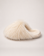 Women’s Mule Slippers with Fluffy Closed Toe in Cream, single boot complementary angle view