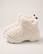 Women’s Snow Boots with Platform Sole and Fluffy Ankle Cuff in White, product only view