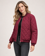 Women's Quilted Jacket with Stand Collar three quarter view