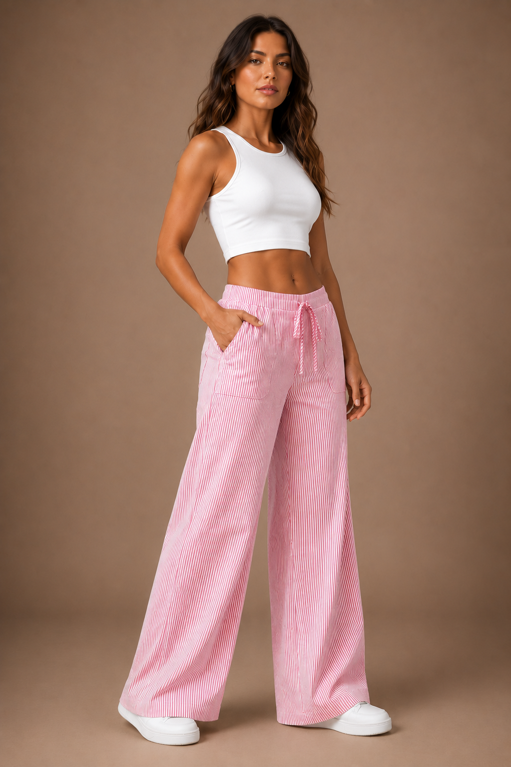 Women's Wide Leg Stripe Trousers Lightweight Summer Trousers