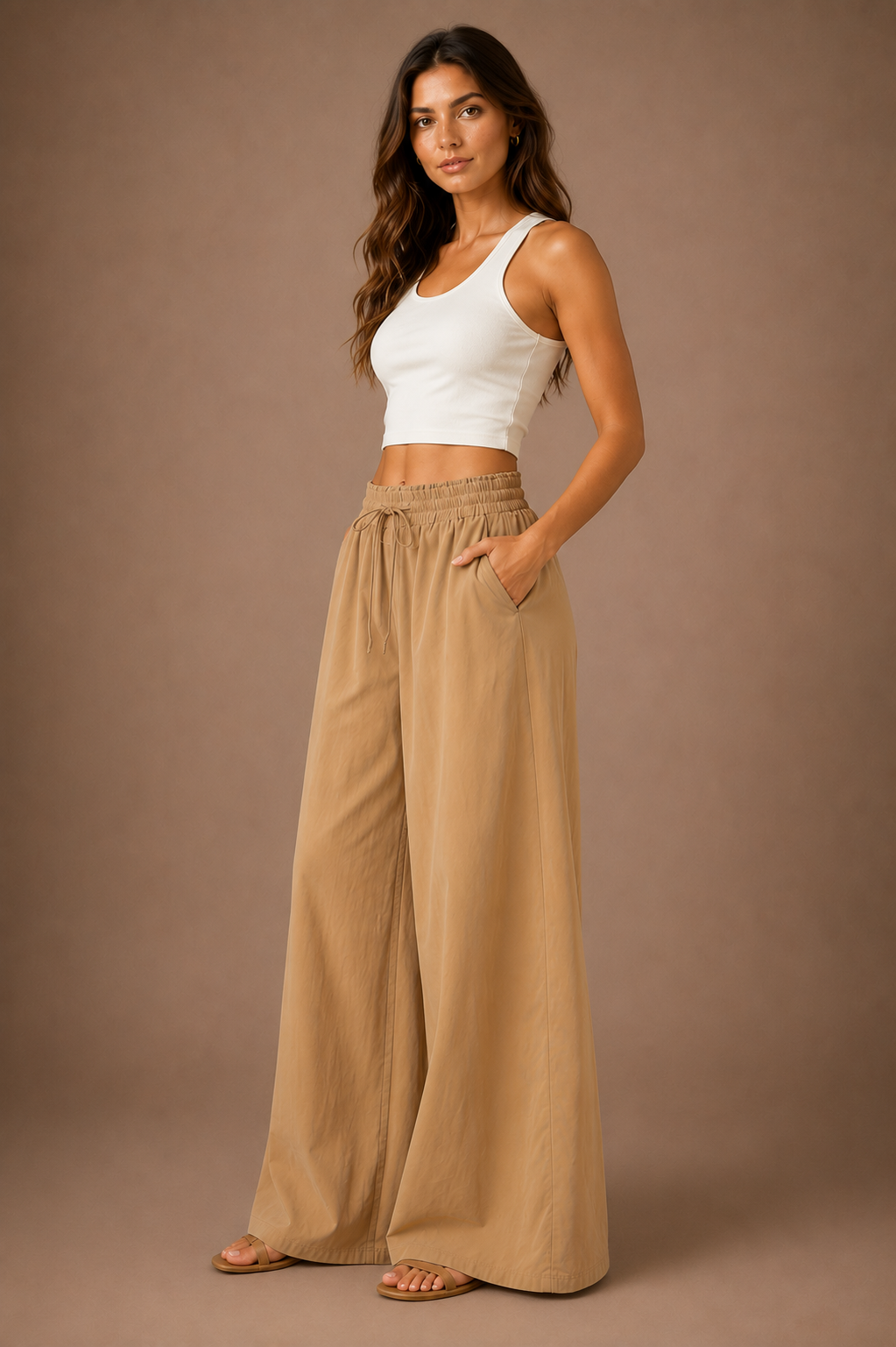 Women's Wide Leg Drawstring Trousers Lightweight Summer Trousers
