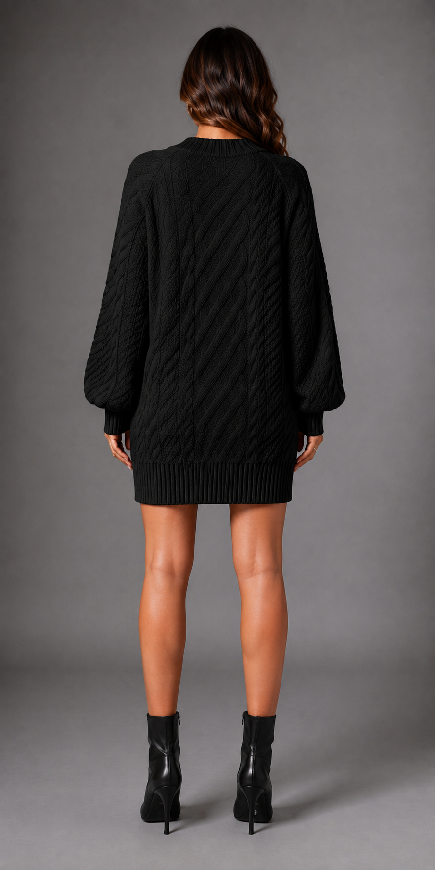 Women's Black Oversized Cable Knit Jumper Dress
