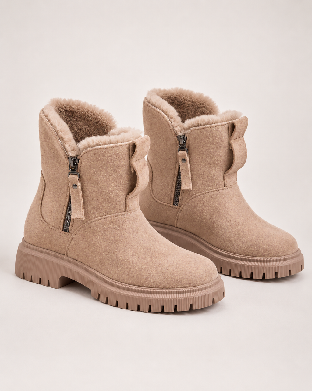 Women’s Winter Boots with Fleece Lining and Chunky Sole in Apricot, product only view