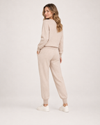 Women’s Loungewear Set with V-Neck Top and Joggers in Apricot, three quarter body view