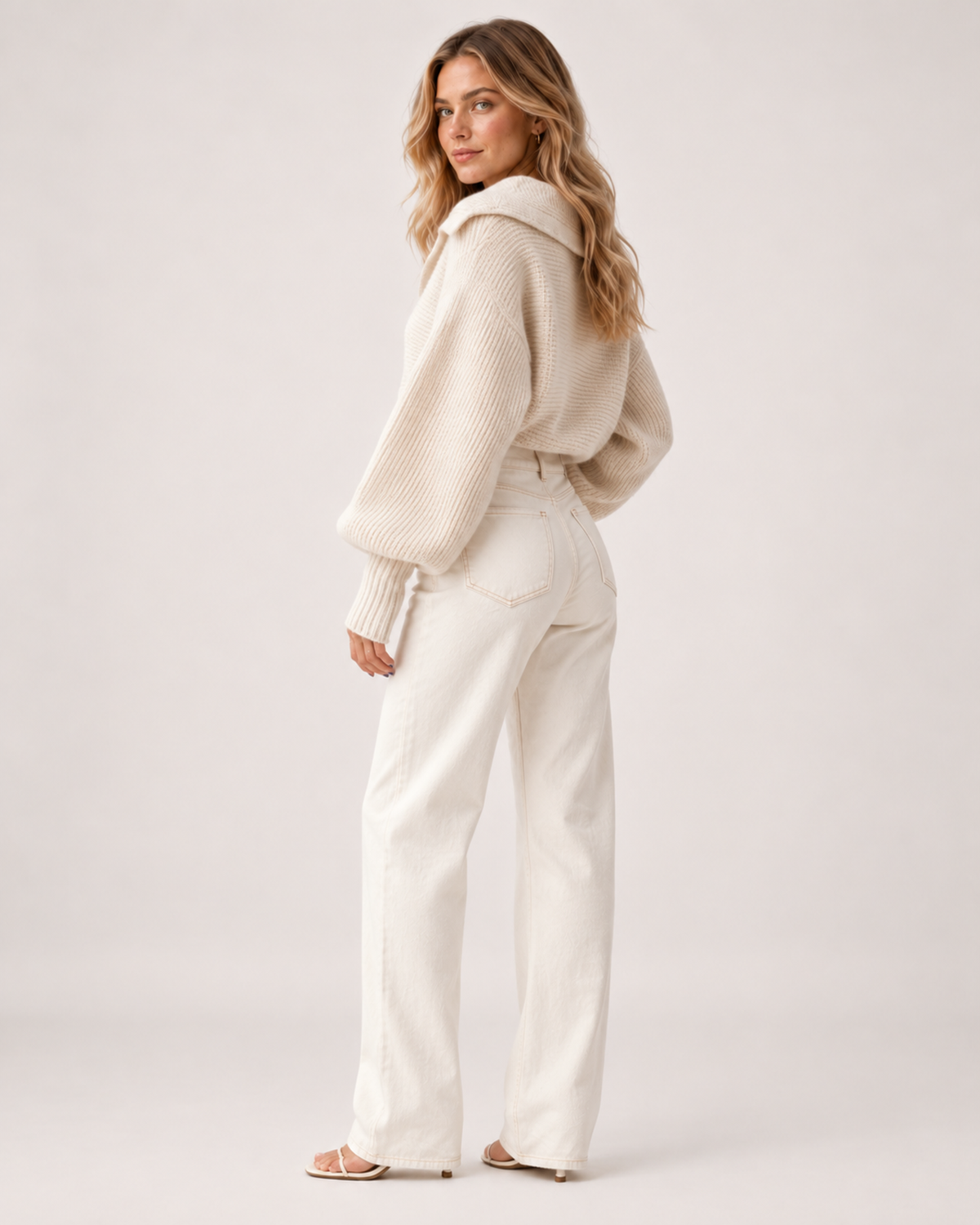 Women's Cropped Jumper Half Zip Chunky Knit Style product view
