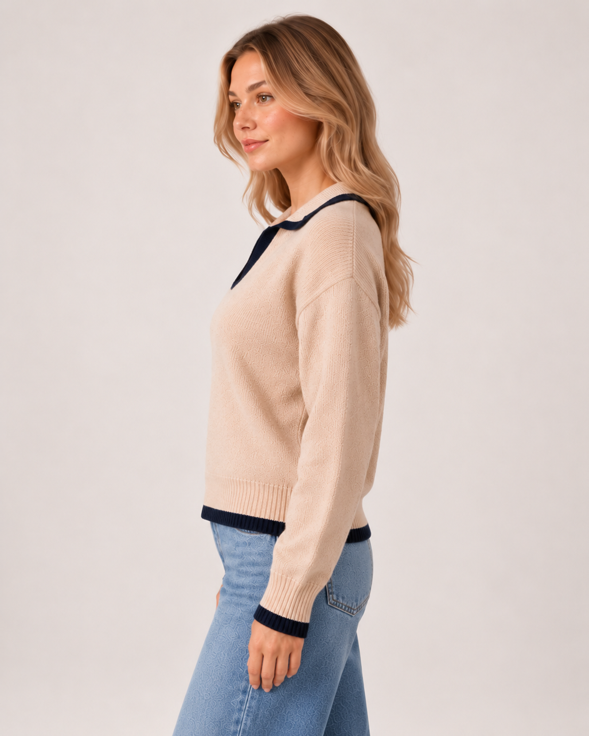 Women's V Neck Collared Knitted Jumper product view