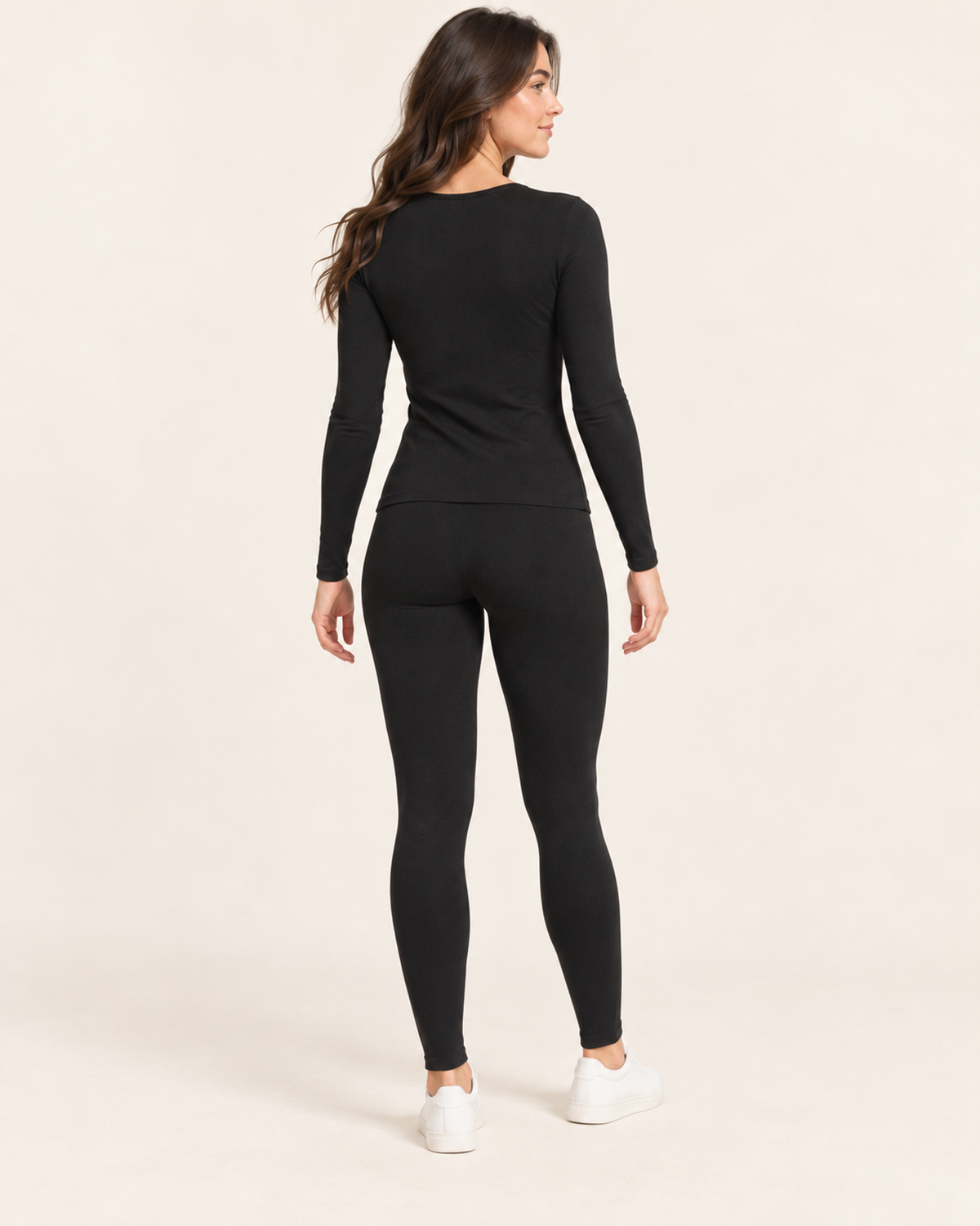 Women's black thermal base layer set back view