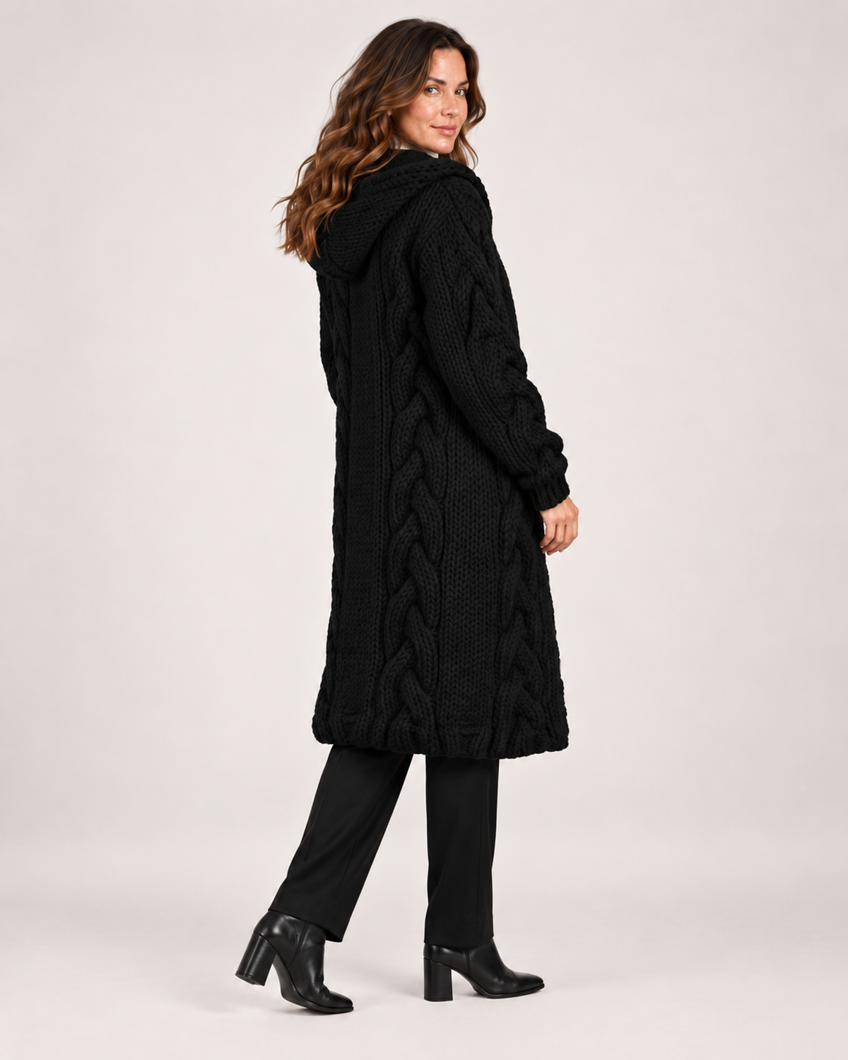 Women's Longline Cardigan with Cable Knit and Hood product view