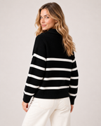 Women's Striped Jumper Half Zip Collared Knit Style product view