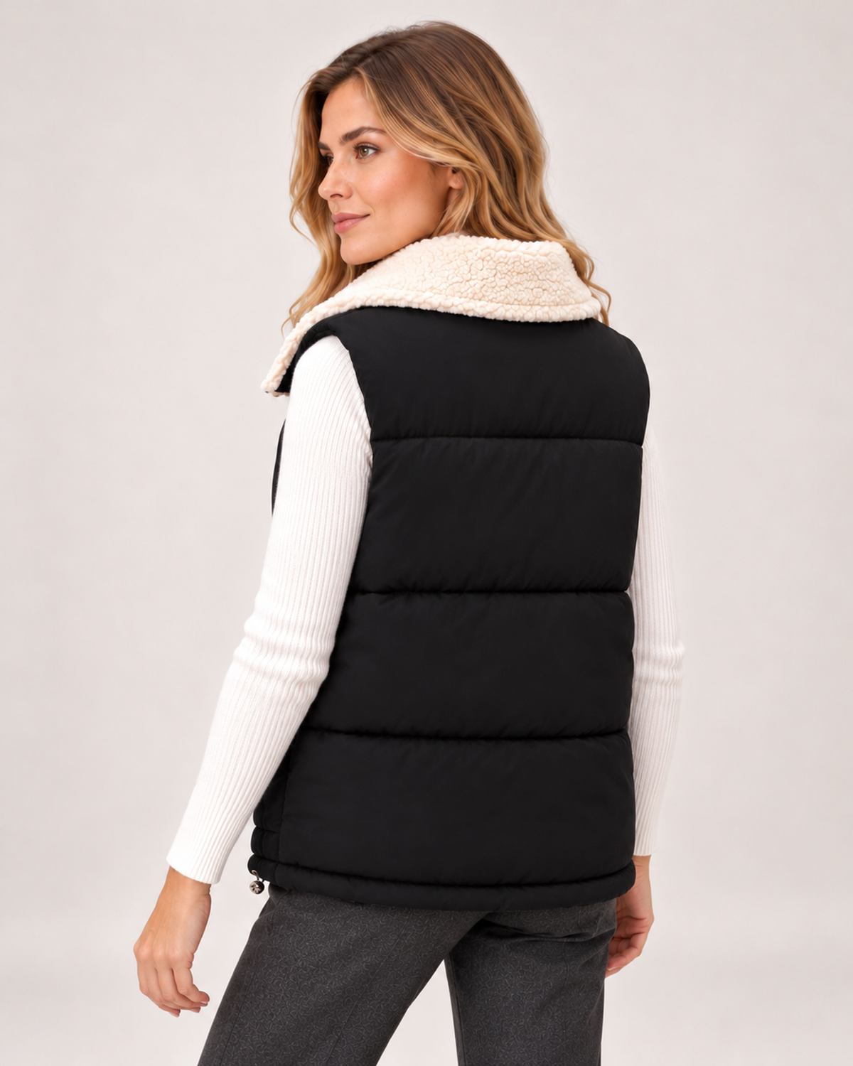 Women's Padded Gilet with Faux Fur Collar product view