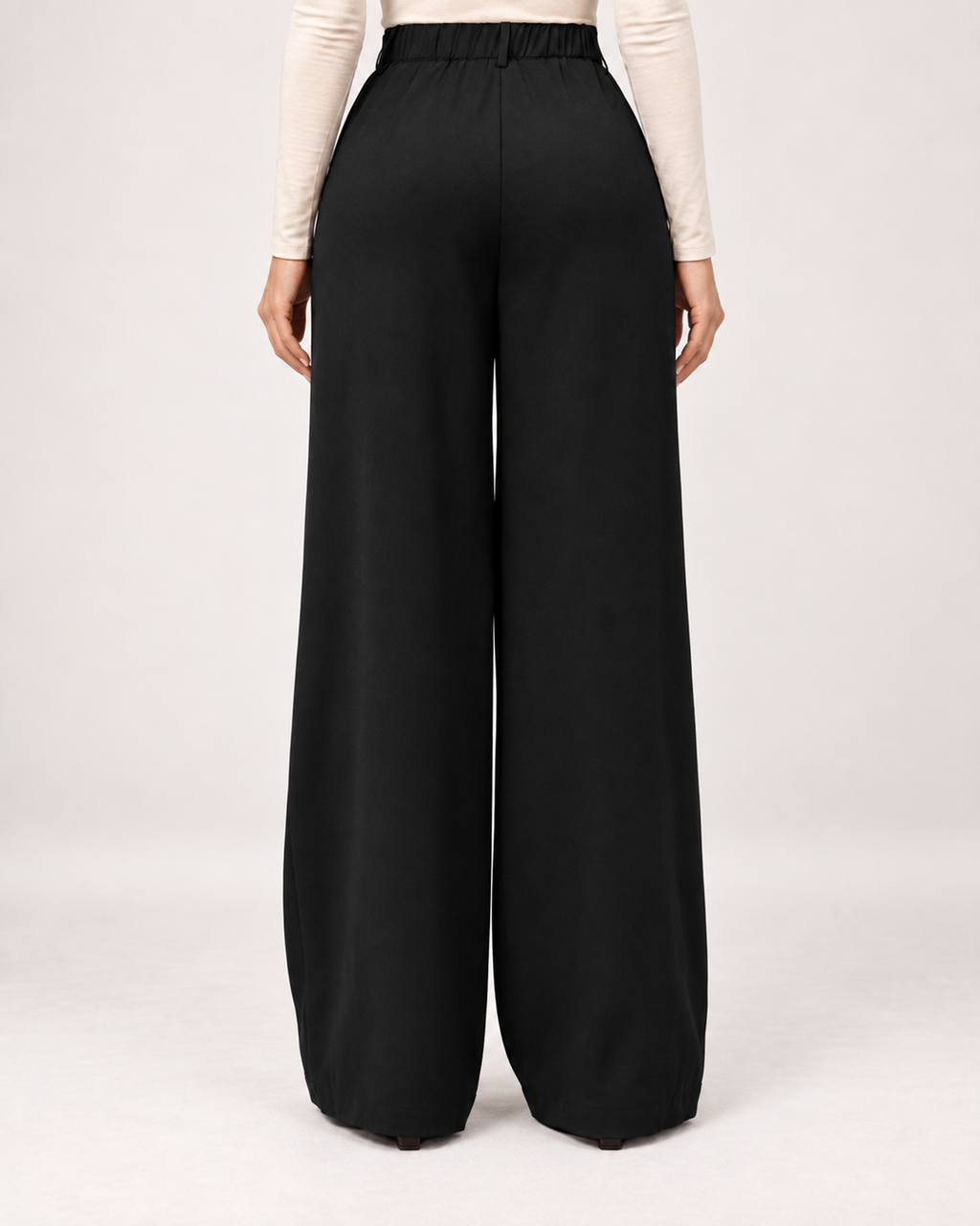 Women’s Wide Leg Trousers with High Waist and Side Pockets in Black, lower body product focus view