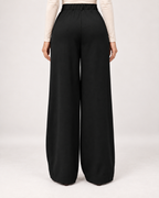 Women’s Wide Leg Trousers with High Waist and Side Pockets in Black, lower body product focus view