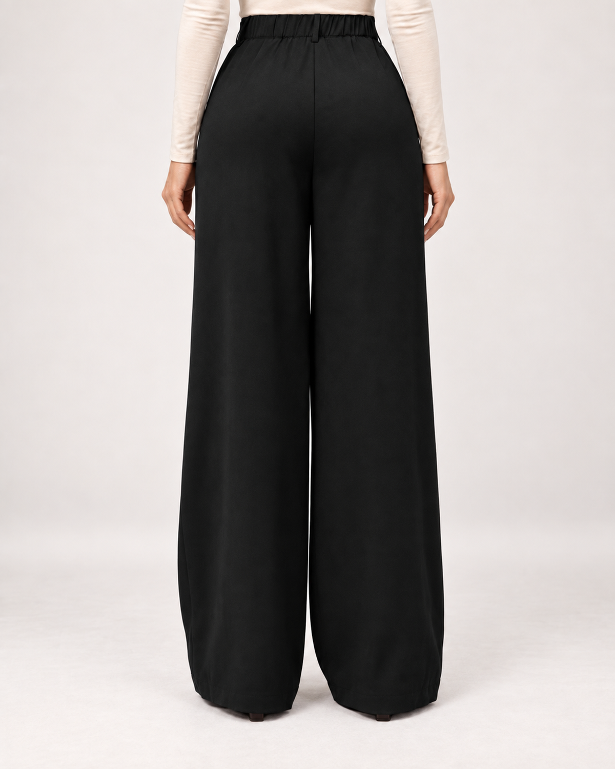 Women’s Wide Leg Trousers with High Waist and Side Pockets in Black, lower body product focus view