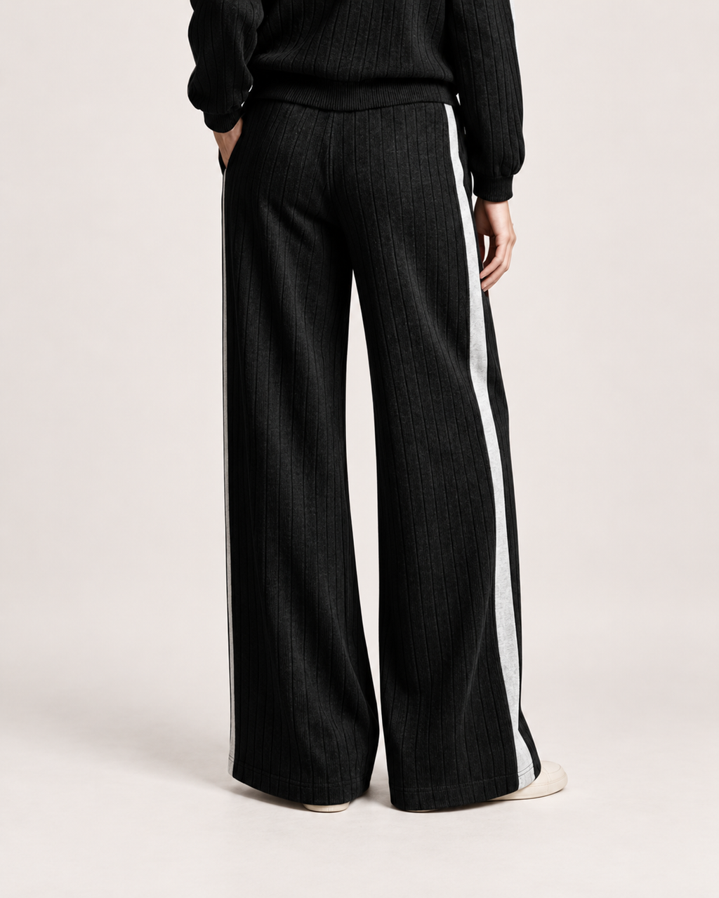 Women’s Co-Ord Set with Half Zip Top and Wide Leg Trousers in Black, lower body product focus view