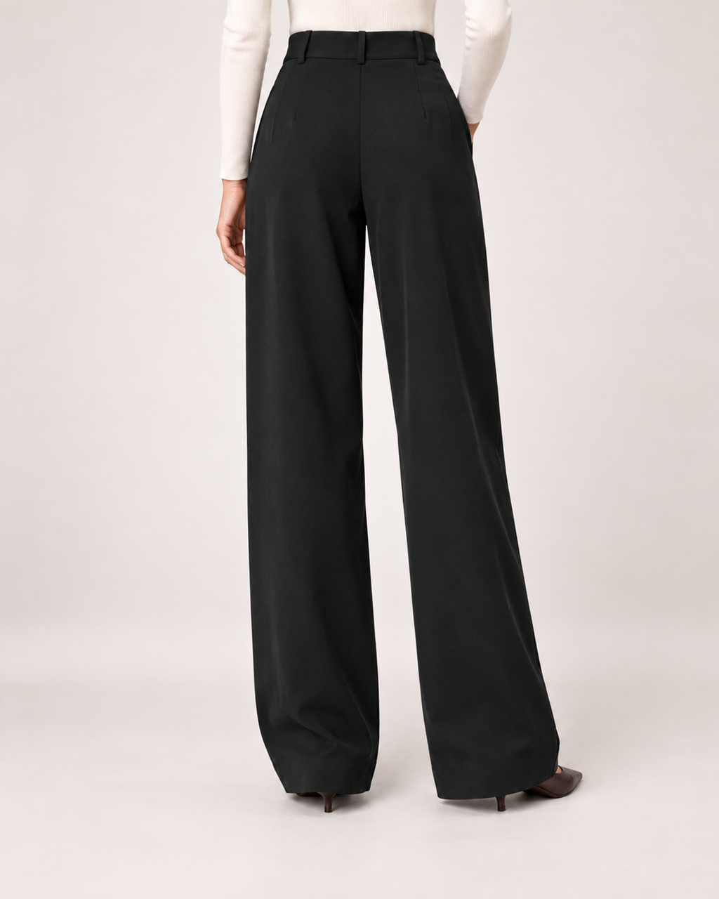 Women’s Straight Leg Trousers with High Waist and Front Pleats in Black, lower body product focus view