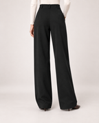 Women’s Straight Leg Trousers with High Waist and Front Pleats in Black, lower body product focus view