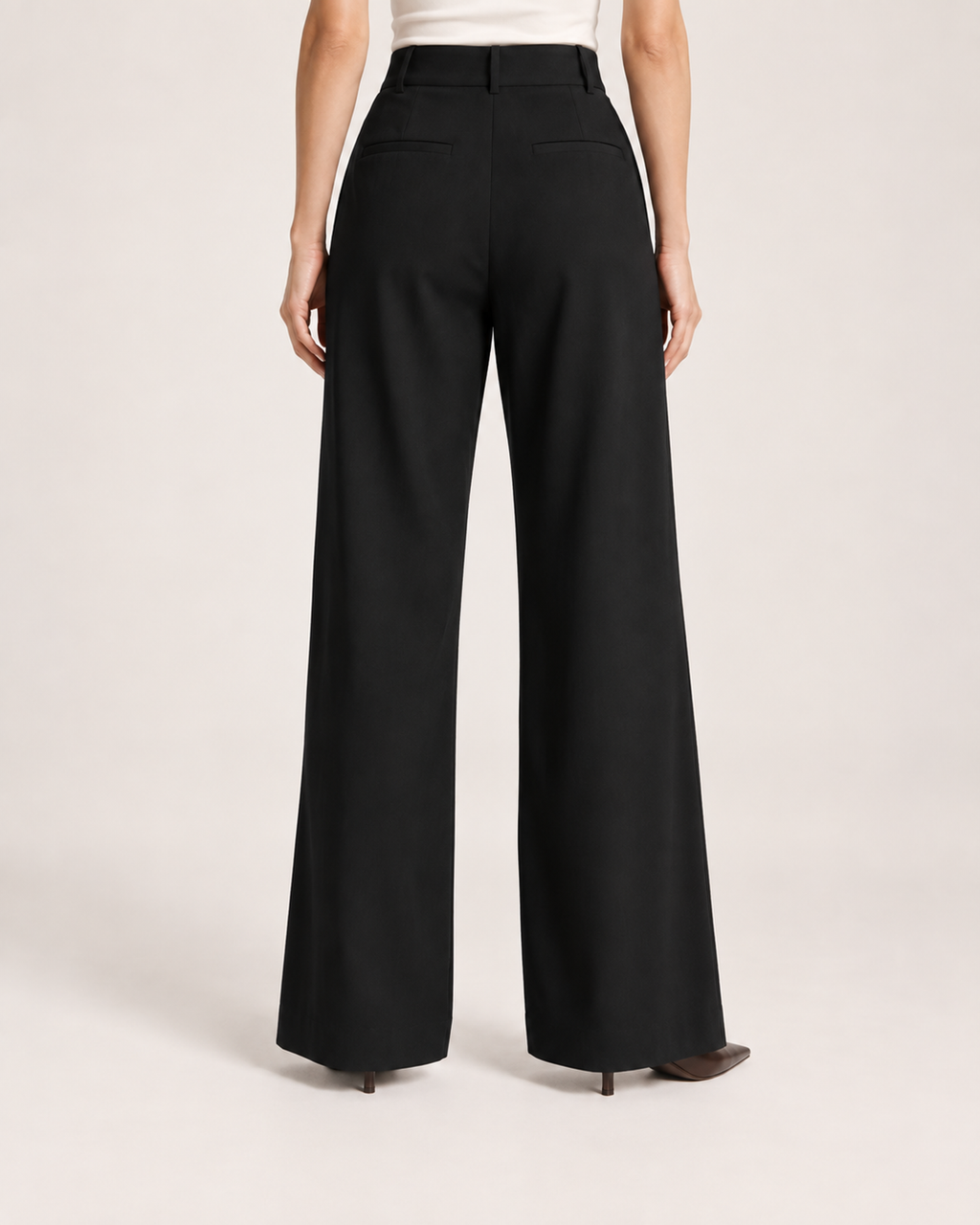 Women’s Wide Leg Trousers with High Waist and Pockets in Black, lower body product focus view
