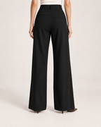 Women’s Wide Leg Trousers with High Waist and Pockets in Black, lower body product focus view