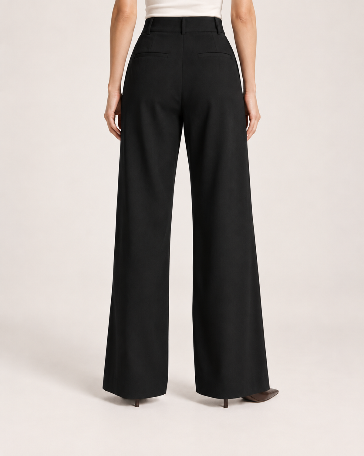 Women’s Wide Leg Trousers with High Waist and Pockets in Black, lower body product focus view