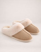 Women’s Mule Slippers with Plush Cuff and Closed Toe in Brown, product only view