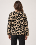 Women’s Leopard Print Jacket with Contrast Lining in Camel, three quarter body view