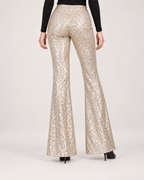 Women’s Sequin Trousers with Flared Legs in Champagne, lower body product focus view