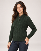 Women's Cable Knit Jumper with Button Neck back view