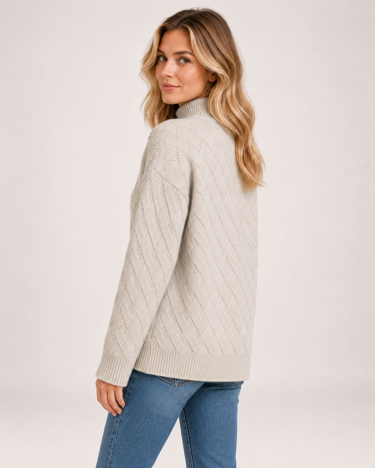 Women's Textured Roll-Neck Jumper with Basketweave Knit product view