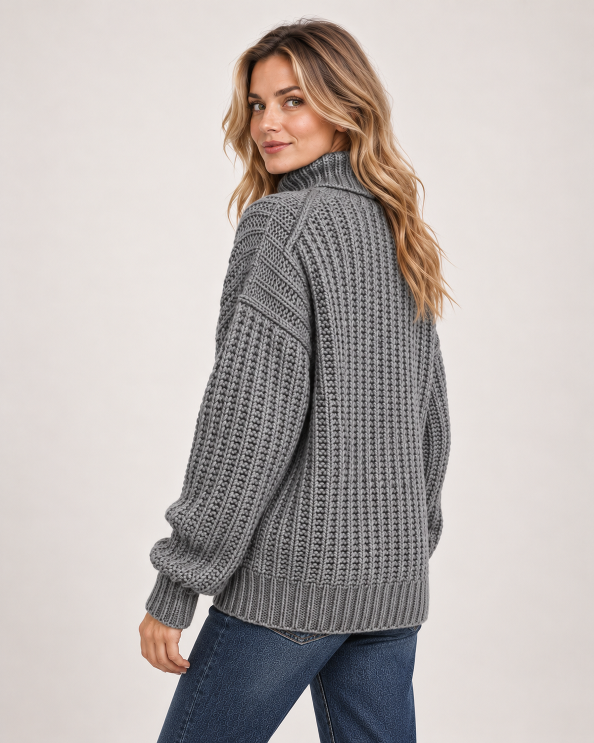 Women's Roll Neck Jumper with Cable Knit product view