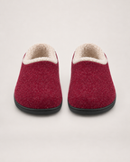 Women’s Full Slippers with Closed Back and Soft Collar in Burgundy, product only pair front view