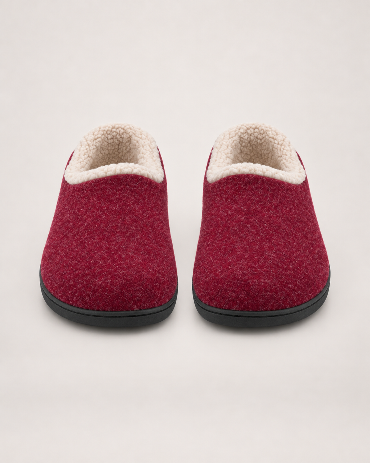 Women’s Full Slippers with Closed Back and Soft Collar in Burgundy, product only pair front view