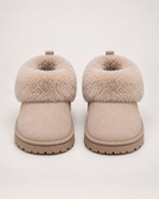 Women’s Slipper Boots with Fold-Down Fluffy Cuff in Taupe, product only pair front view