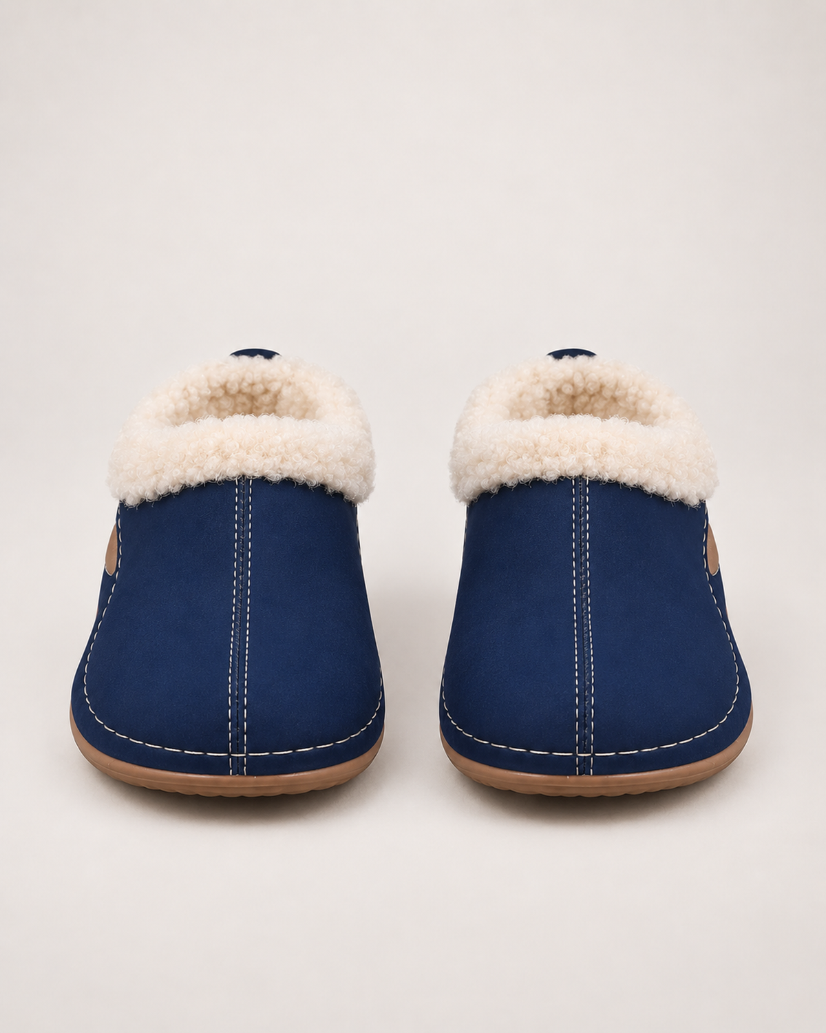 Women’s Slipper Clogs with Plush Lining and Wedge Sole in Navy Blue, product only pair front view