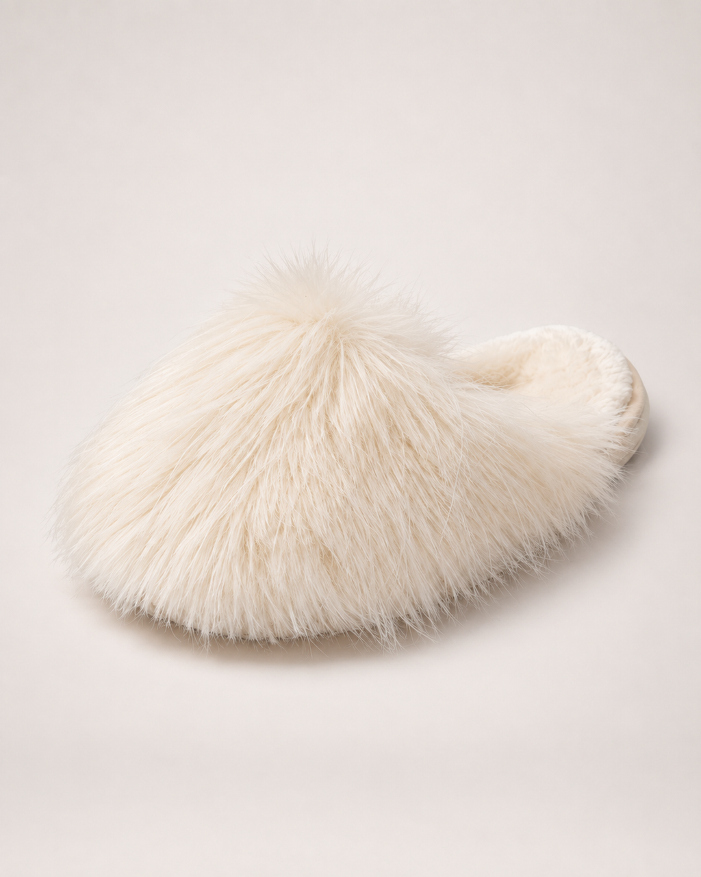Women’s Mule Slippers with Fluffy Closed Toe in Cream, product only pair front view