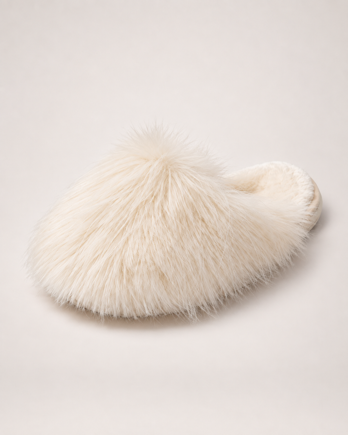 Women’s Mule Slippers with Fluffy Closed Toe in Cream, product only pair front view