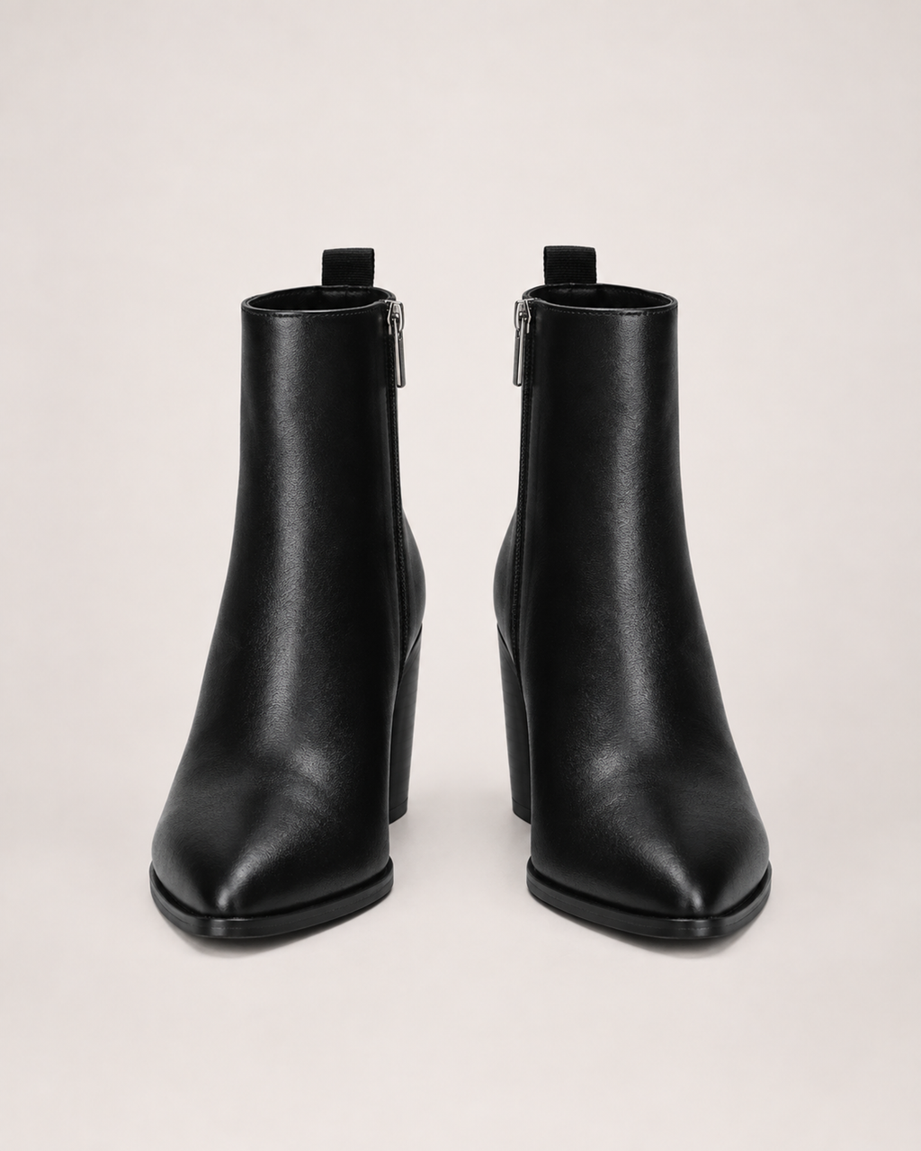 Women’s Heeled Ankle Boots with Side Zip in Black, product only pair front view