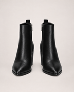 Women’s Heeled Ankle Boots with Side Zip in Black, product only pair front view
