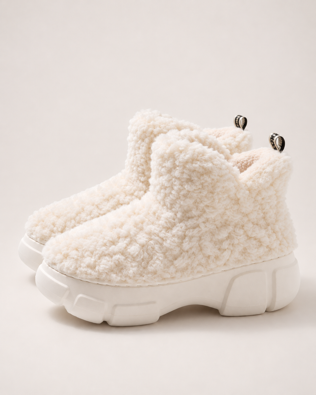 Women’s Snow Boots with Platform Sole and Fluffy Ankle Cuff in White, product only view