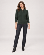 Women’s green cable knit jumper full body standing view