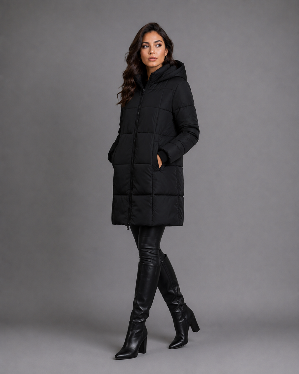 Women's Longline Padded Puffer Coat with Hood