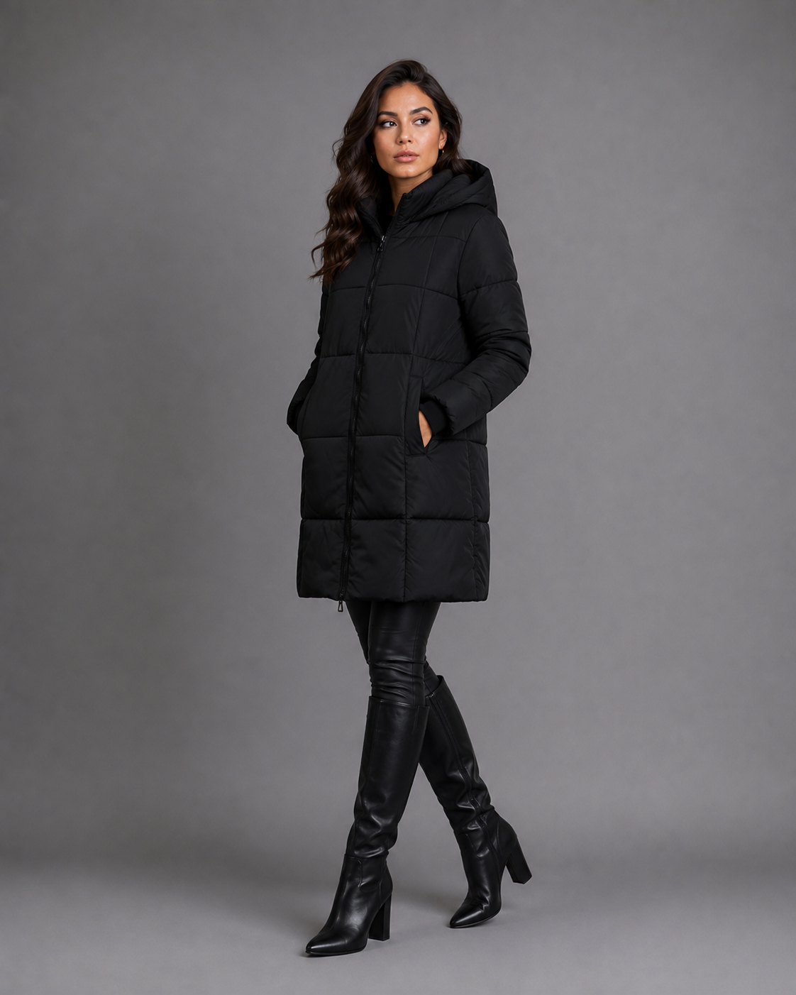 Women's Longline Padded Puffer Coat with Hood