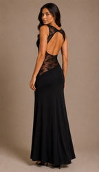 Women's Elegant Open Back Dress with Asymmetrical Lace Detail