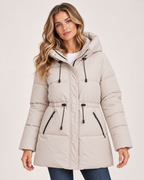 Women's Padded Coat with Hood and Drawstring Waist product detail view
