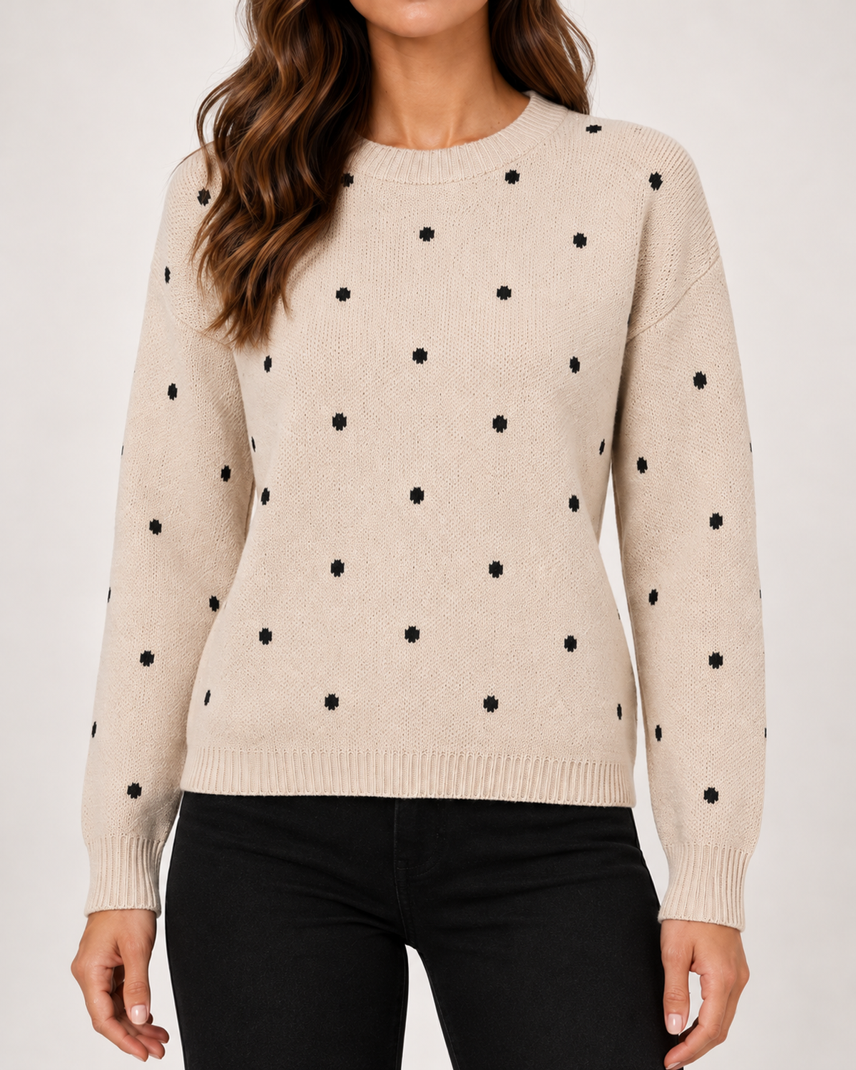 Women's beige polka dot sweater product detail
